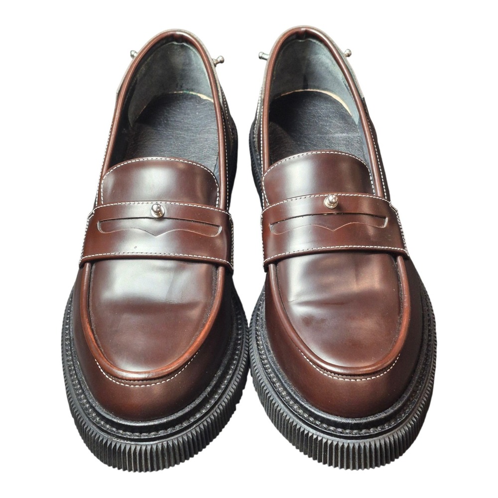 Adieu Paris Men's 12 EU 45 Brown Leather Chunky Sole Penny Loafers Portugal